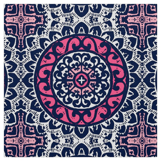 Südwest Sun Mandala, Fuchsia, Marine & White Stoff (Muster)
