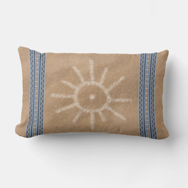 Südwest Sun Petroglyph Design Blue Border Lendenkissen (Vorderseite)
