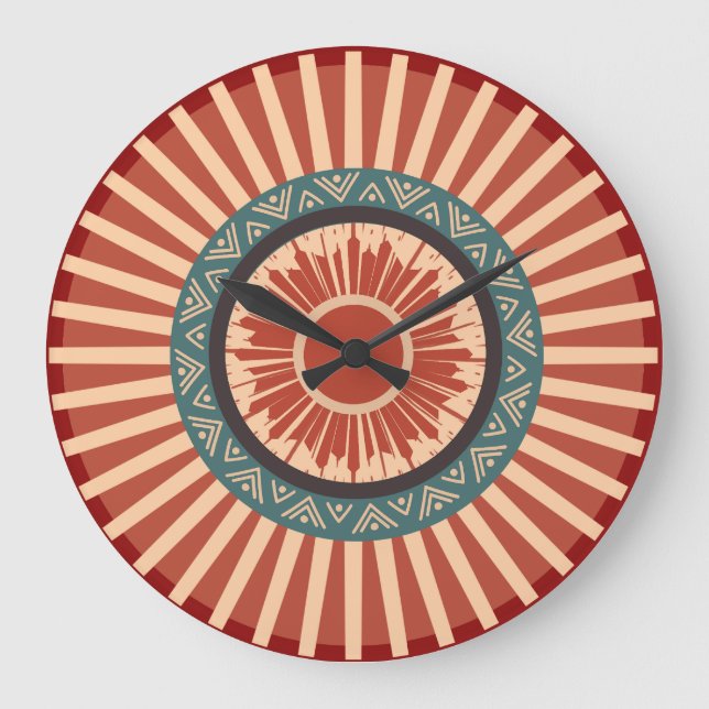 Südwest Sun Stamm Mandala Wall Clock Große Wanduhr (Vorderseite)