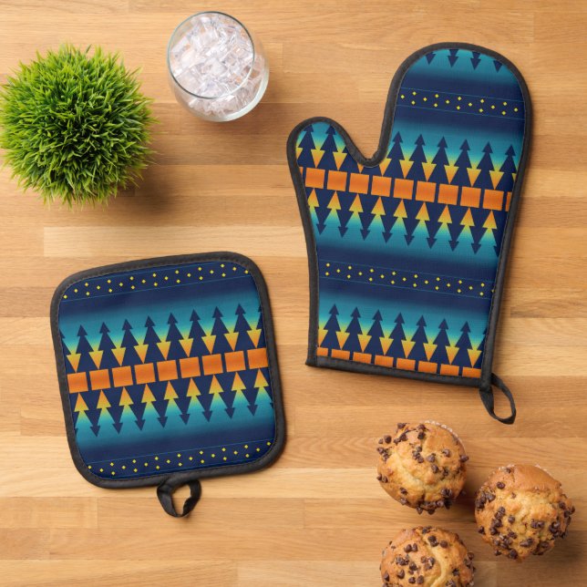 Südwest Sunset Pines Saddle Blanket Design Ofenhandschuh & Topflappen-Set (Oben Unten)