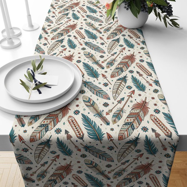 Südwest Table Runner Feathers Arrows Motif Großer Tischläufer (Southwest Table Runner Feathers Arrows Motif)