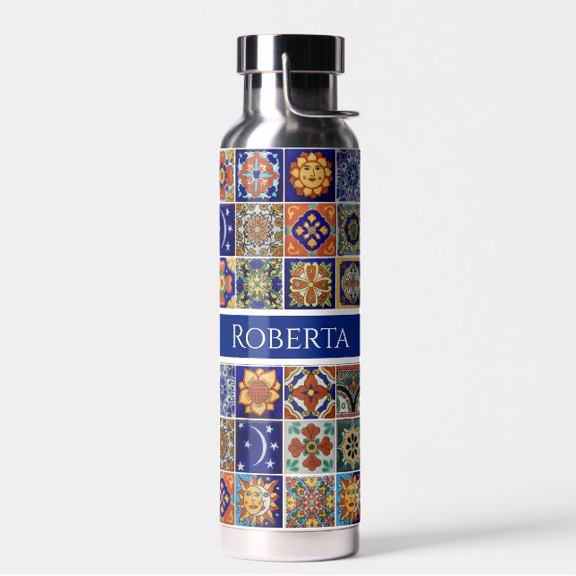 Südwest-Tile-Design personalisieren Name farbig Trinkflasche (Links)