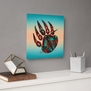 Südwest Tribal Bear Paw Square Wall Clock Quadratische Wanduhr