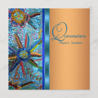 Südwest-Türkis Blue Orange Quinceanera Einladung