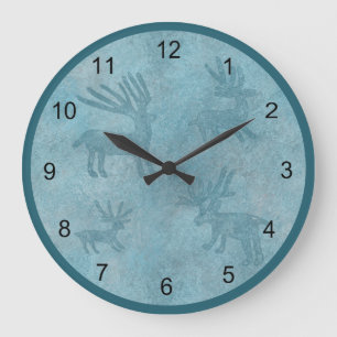 Südwest-Türkis-Hirsch-Petroglyphen-Design Große Wanduhr