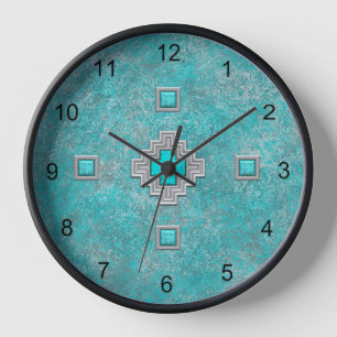 Südwest-Türkis-Stein-Geometrisches-Muster gerahmt Uhr