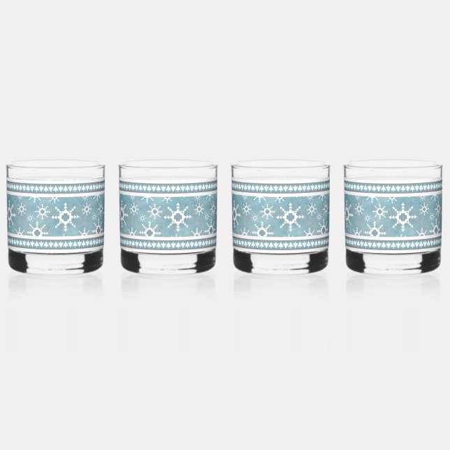 Südwest Winter Blau und weiße Schneeflocken Whiskyglas (Vorderseite)