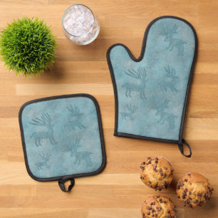 Südwest Winter Dee Petroglyphs Blue Ofenhandschuh & Topflappen-Set