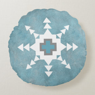 Südwest-Winter-Schneeflocke geometrisch Blau & Wei Rundes Kissen