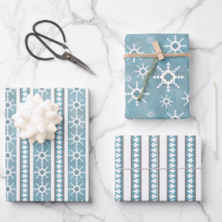 Südwest Winter Schneeflocken & Pine Trees Blau Geschenkpapier Set