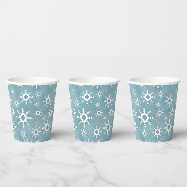 Südwest Winter Snowflakes Holiday Party Blue Pappbecher (Multi)