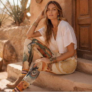 Südwest-Wüstengeist Boho Pferd- und Kaktus-Kunst Leggings