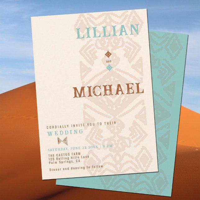 Südwest Wüstenwüste Western Aztec Wedding Einladung (southwestern desert cowboy wedding invitation ranch barn western tribal aztec pattern terracotta )