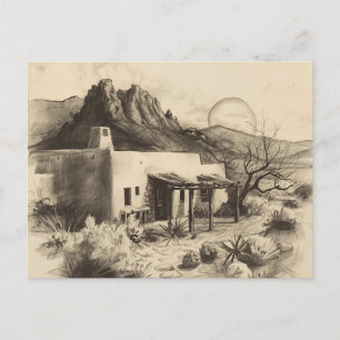 Südwestamerikanisches Adobe-Haus mit Wüstenlandsch Postkarte