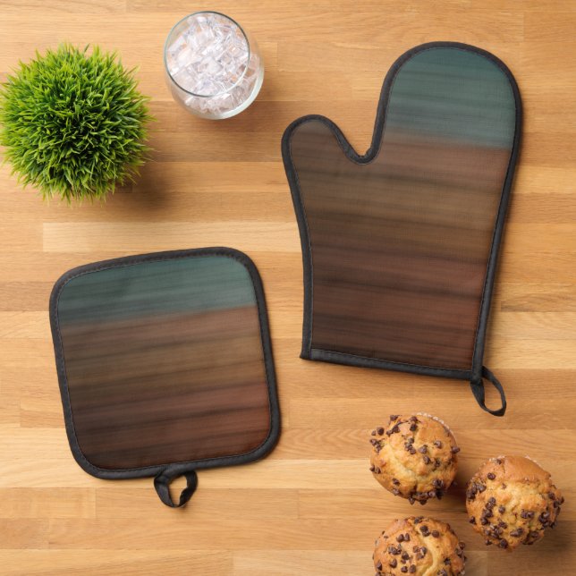 Südwestlich gestrichene Wüste Imitate Holz Ofenhandschuh & Topflappen-Set (Oben Unten)