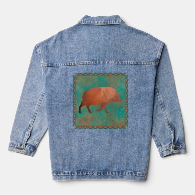 Südwestlich Niedliche Javelina in Kupfer und Aquam Jeansjacke (Rückseite)