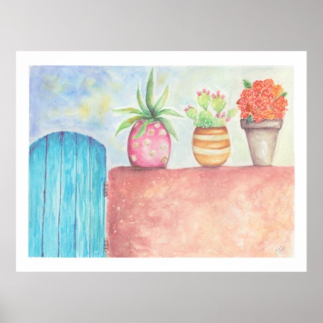 Südwestliche Aquarell-Wüstengarten Poster (Vorne)