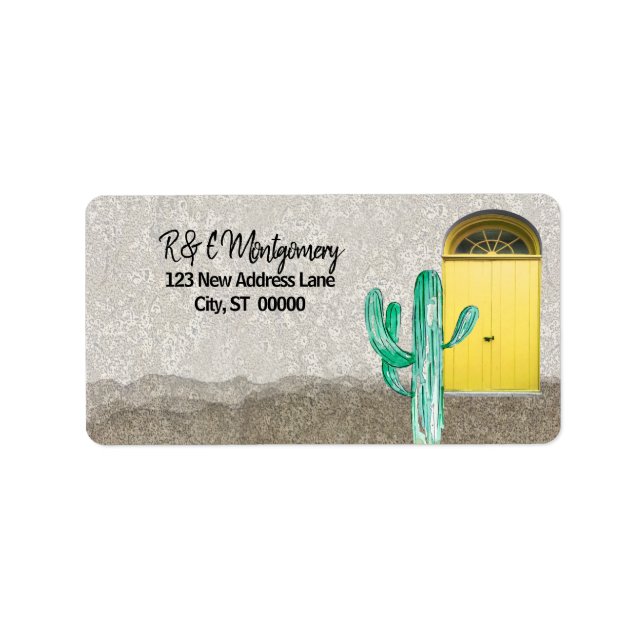 Südwestliche gelbe Türen Saguaro Cactus Adressaufkleber (Vorne)