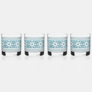 Südwestliche geometrische Schneeflocken Blau & Wei Whiskyglas