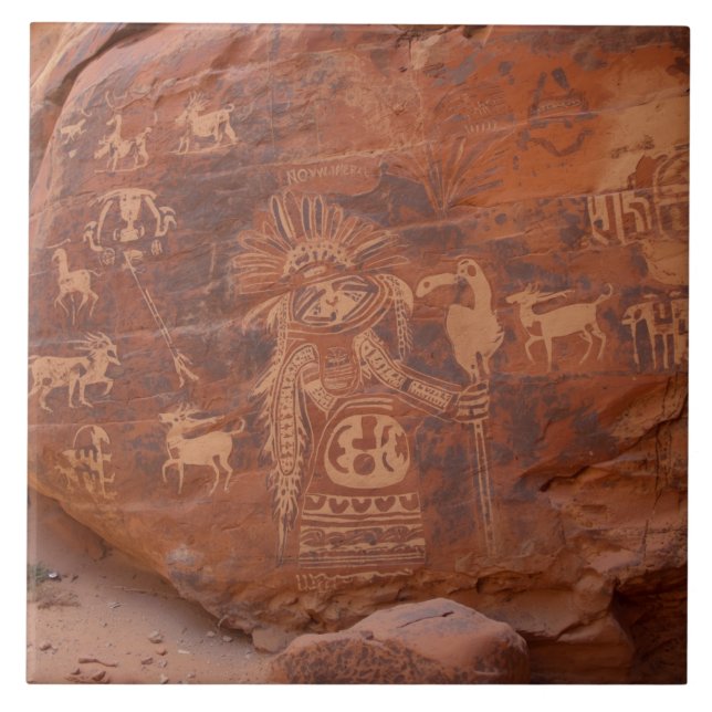 Südwestliche indianische Petroglyphe Fliese (Vorderseite)