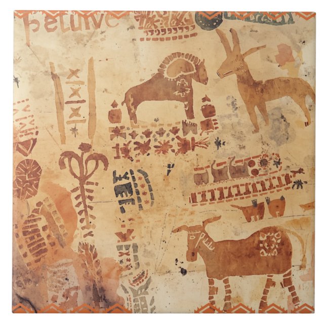 Südwestliche indianische Petroglyphe Fliese (Vorderseite)
