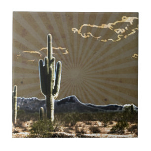 südwestliche Kunst Wüstesaftiger Saguaro-Kaktus Fliese
