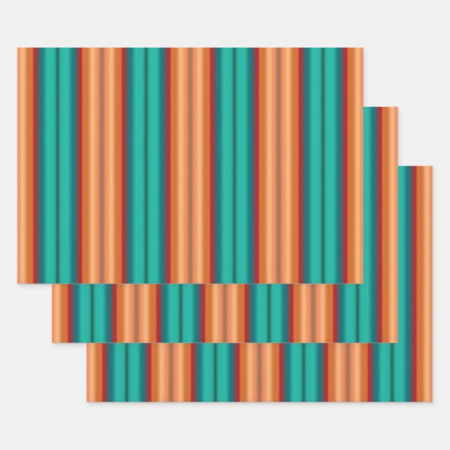 Südwestliche Orange Rot-Türkis-Regenbogen Streifen Geschenkpapier Set (Set)