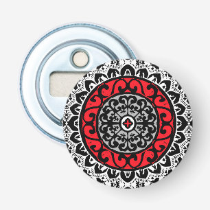 Südwestliche Sonne Mandala Batik, rot, schwarz und Flaschenöffner