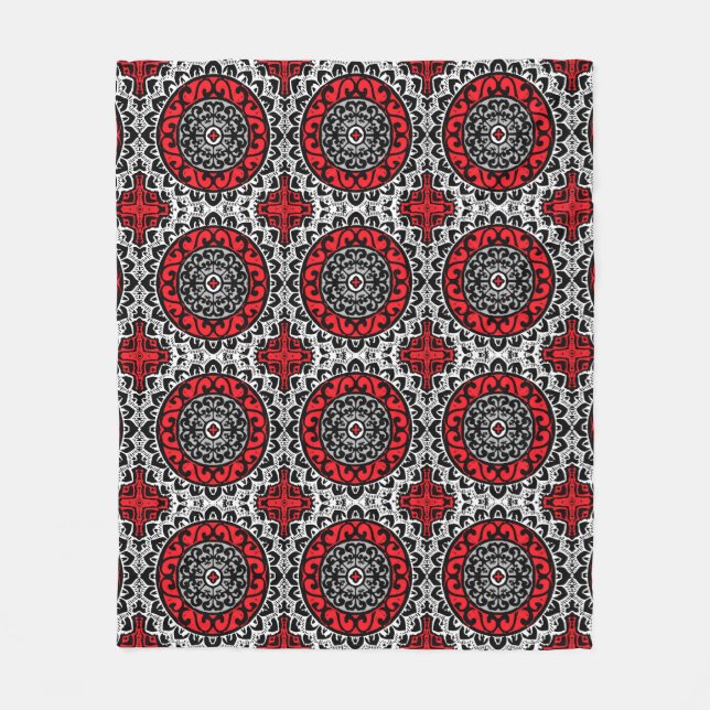 Südwestliche Sonne Mandala Batik, rot, schwarz und Fleecedecke (Vorderseite)