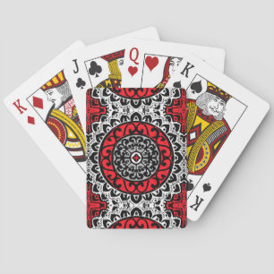 Südwestliche Sonne Mandala Batik, rot, schwarz und Spielkarten