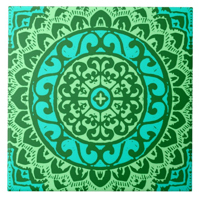 Südwestliche Sun Mandala Batik, Limettengrün Fliese (Vorderseite)