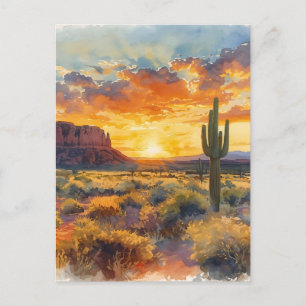 Südwestliche Wüsten-Mesa und Saguaro-Sonnenunterga Postkarte