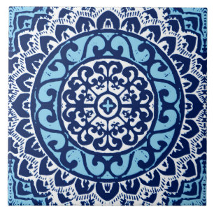 Südwestlicher Sun-Mandala-Batik, Marine-Blau u. Fliese