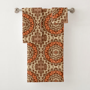 Südwestlicher Sun-Mandala-Batik, Rost u. Brown Badhandtuch Set