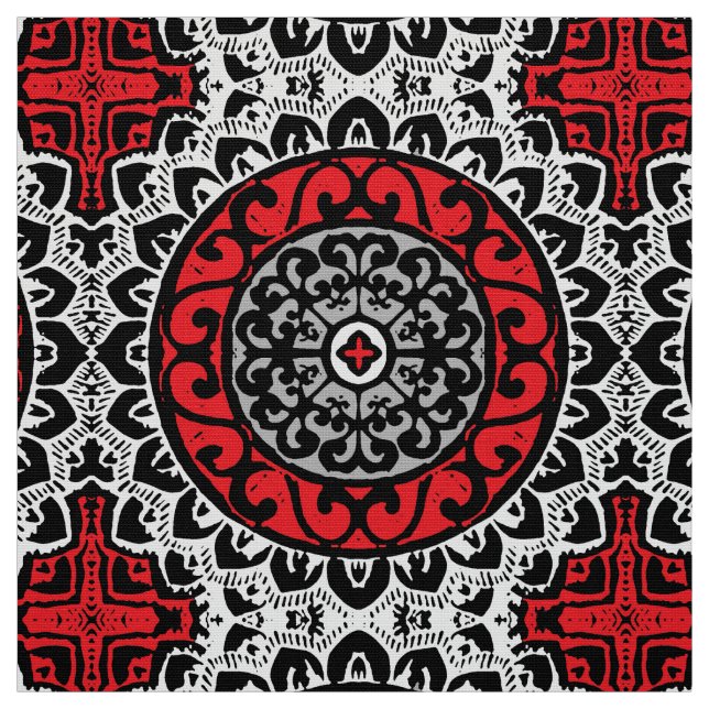 Südwestlicher Sun-Mandala-Batik, Rot, Schwarzes u. Stoff (Muster)