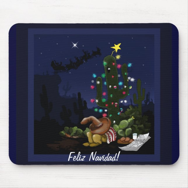 Südwestlicher Weihnachtskaktus-Cartoon Mousepad (Vorne)