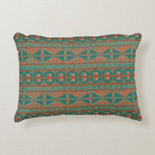 Südwestliches Kupfer-Teal-Geometrisches Muster Dekokissen