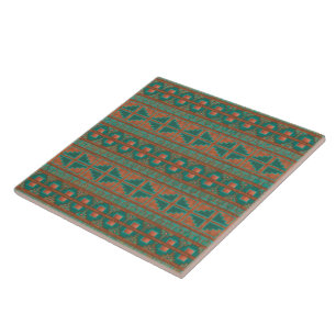 Südwestliches Kupfer-Teal-Geometrisches Muster Fliese