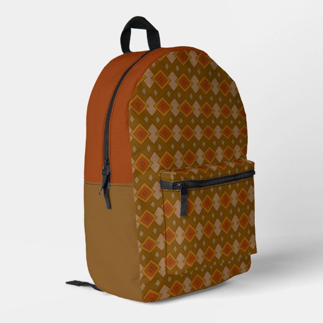 Südwestliches Rustikales Diamantmuster Bedruckter Rucksack (Rückseitige Ecke links)