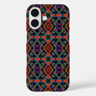 Südwestliches symmetrisches Fliesenmuster-Linienku iPhone 16 Hülle