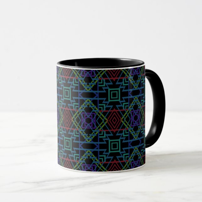 Südwestliches Symmetrisches Fliesenmuster-Linienku Tasse (VorderseiteRechts)