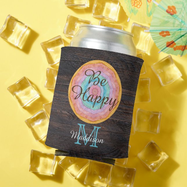 Südwestpastel Rustic Wood Tone Grain Monogram Dosenkühler (In Situ Sommer)