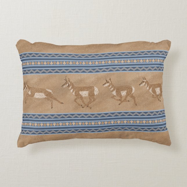 Südwestpronghorn Antelope Blue and Brown Border Dekokissen (Vorderseite)