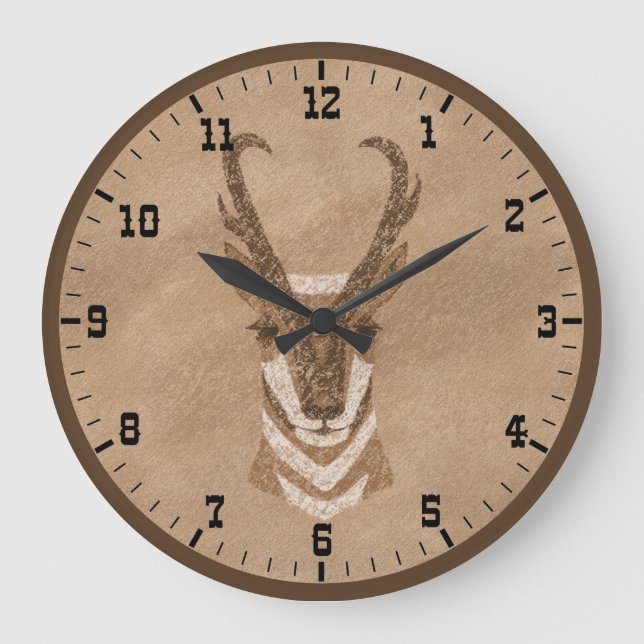 Südwestpronghorn Antelope Head Old West Große Wanduhr (Vorderseite)