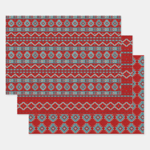 Südwestrot und Türkis Geometrisches Muster Geschenkpapier Set