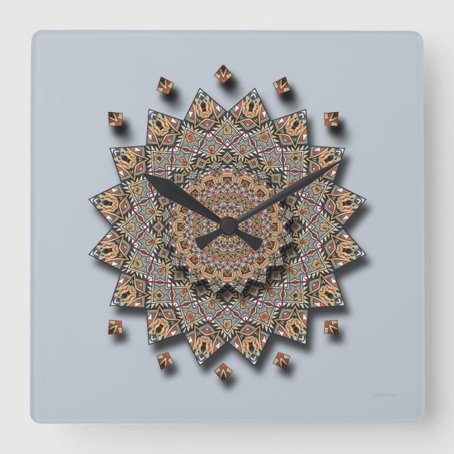 Südwesttonwaren-Kunst-Mandala-Wanduhr Quadratische Wanduhr (Vorderseite)