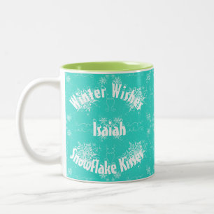 Südwesttürkis und Schneeflocke Zweifarbige Tasse