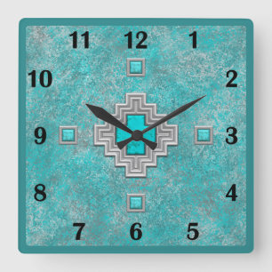 Südwestturquoise Stone Geometric Basic Numbers Quadratische Wanduhr