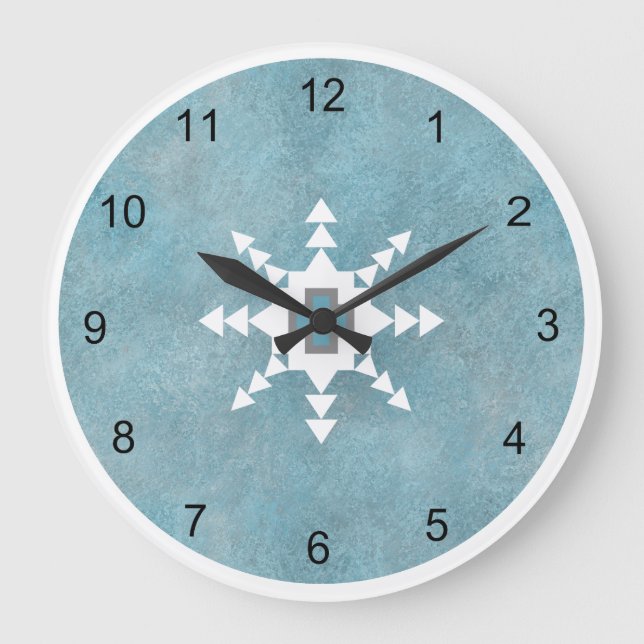 Südwestturquoise Winter Snowflake Geometrie Große Wanduhr (Vorderseite)
