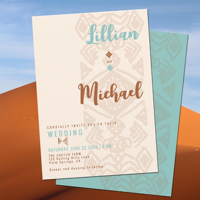 Südwestwind Wüste Western Hochzeit Einladung (southwestern weave desert country western barn ranch wedding invitation terracotta teal tribal aztec)